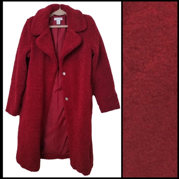 FLASH SALE! NWOT RACHEL ZOE Trench Deep Red Teddy Bear Coat - Picture 3 of 10